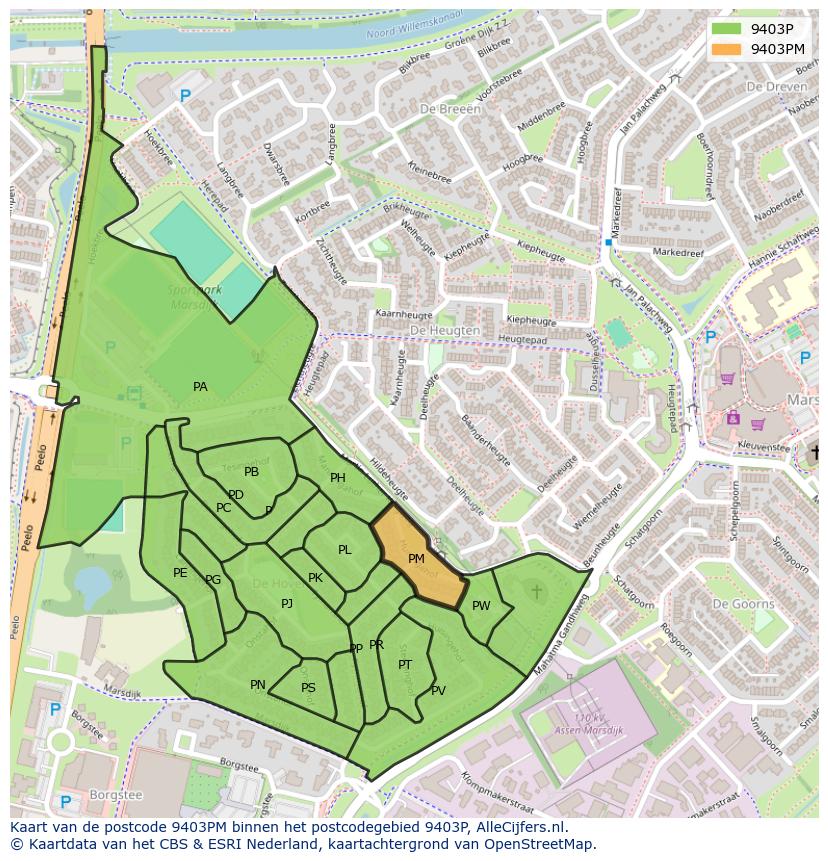 Afbeelding van het postcodegebied 9403 PM op de kaart.