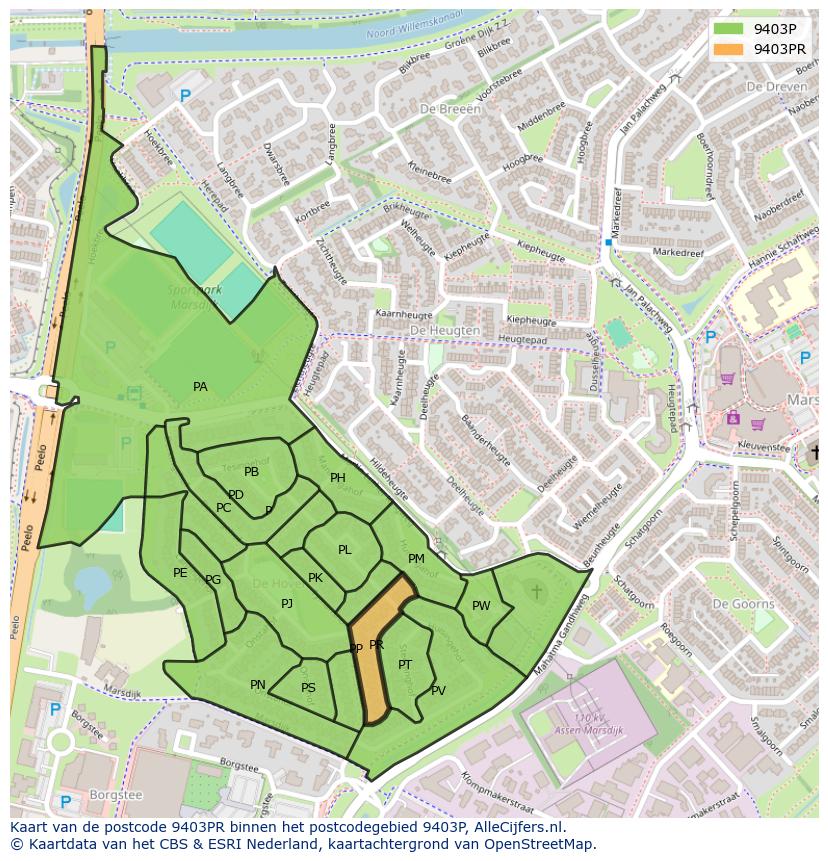Afbeelding van het postcodegebied 9403 PR op de kaart.