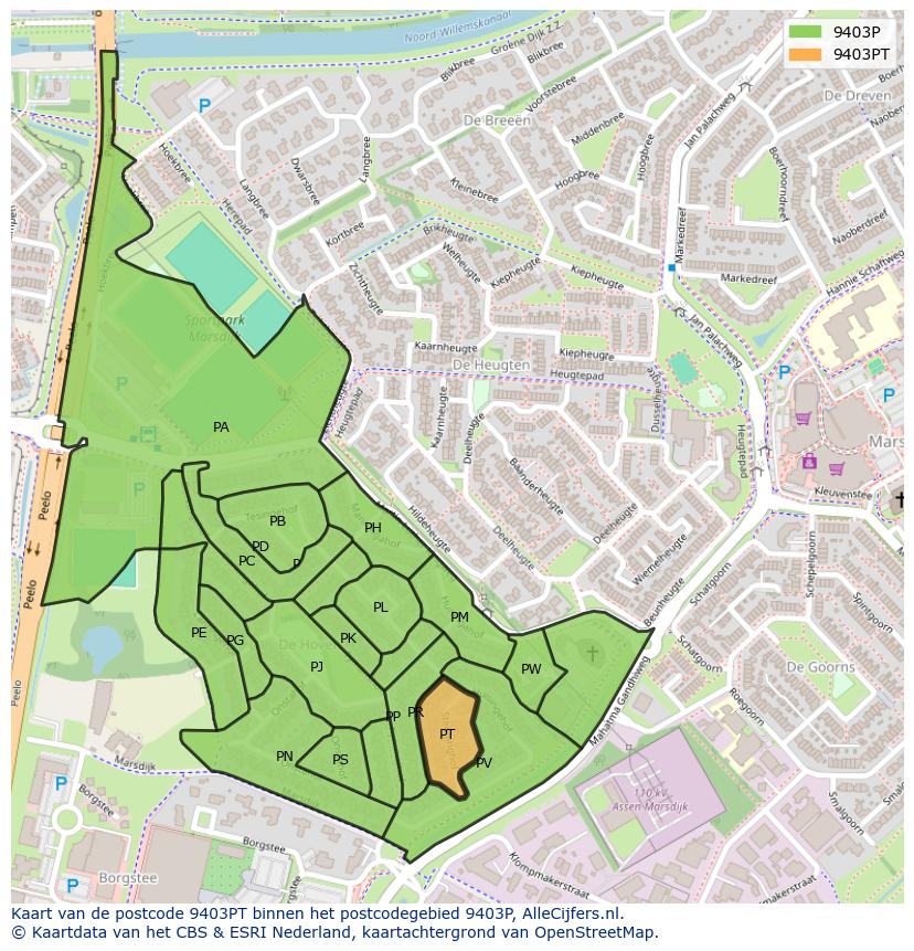 Afbeelding van het postcodegebied 9403 PT op de kaart.