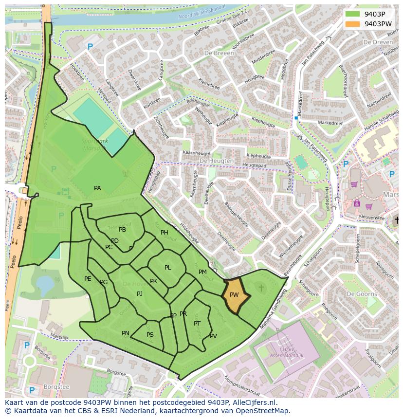 Afbeelding van het postcodegebied 9403 PW op de kaart.