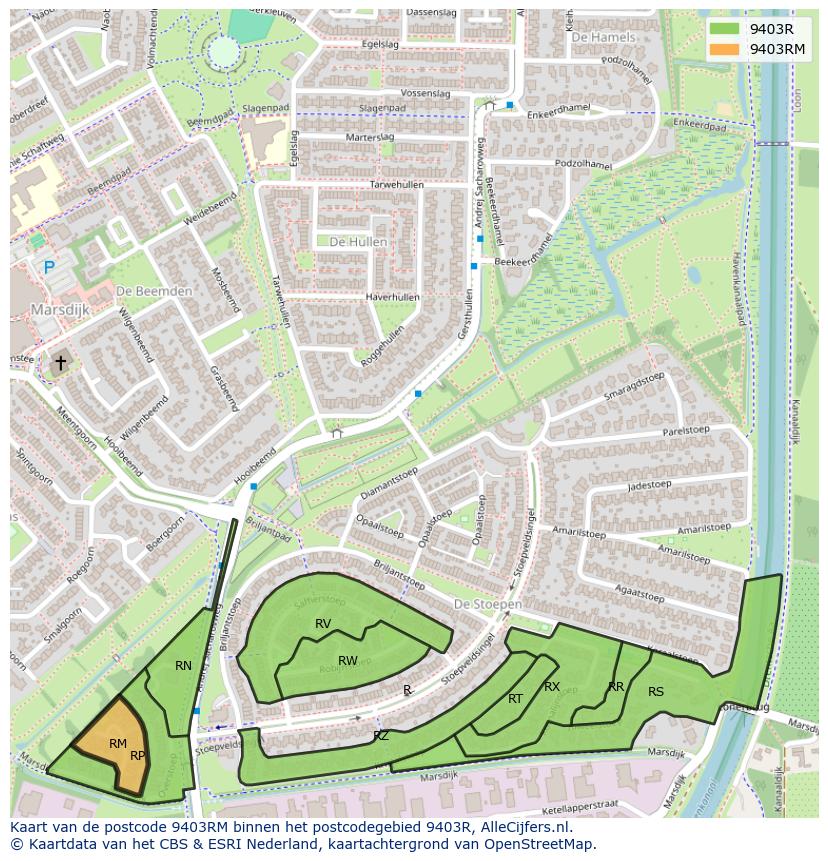 Afbeelding van het postcodegebied 9403 RM op de kaart.