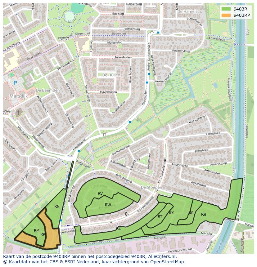 Afbeelding van het postcodegebied 9403 RP op de kaart.