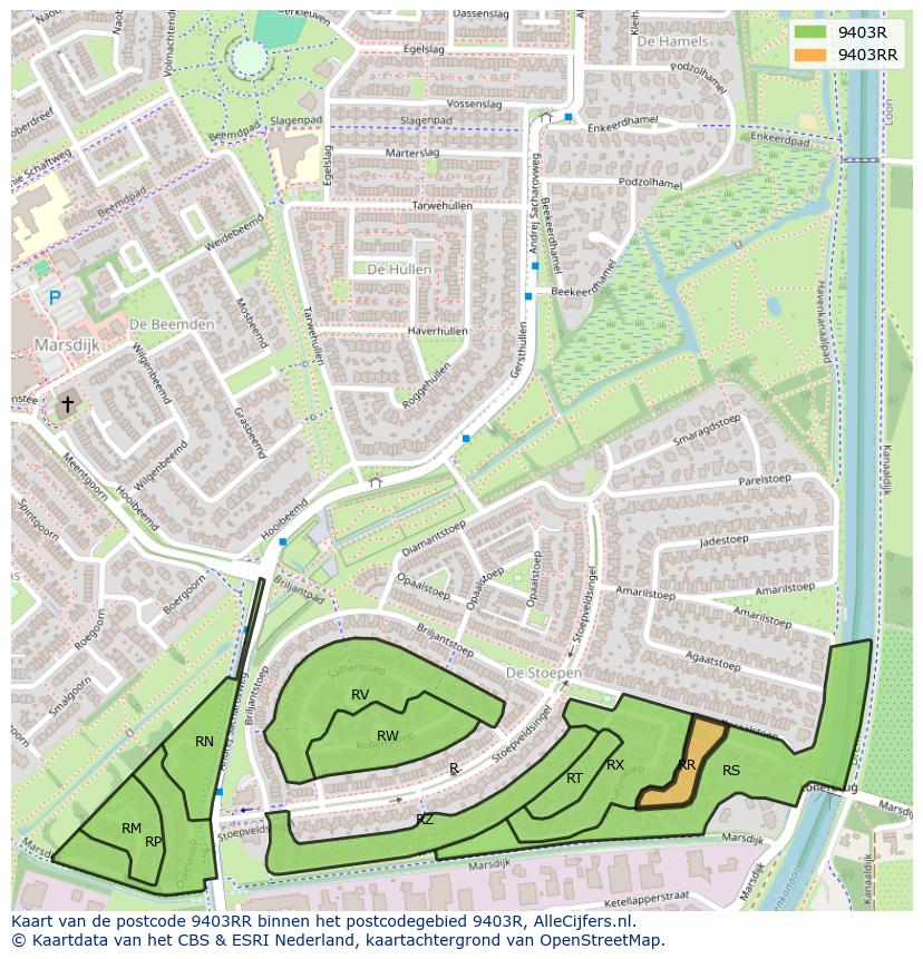 Afbeelding van het postcodegebied 9403 RR op de kaart.