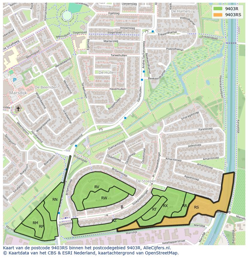 Afbeelding van het postcodegebied 9403 RS op de kaart.