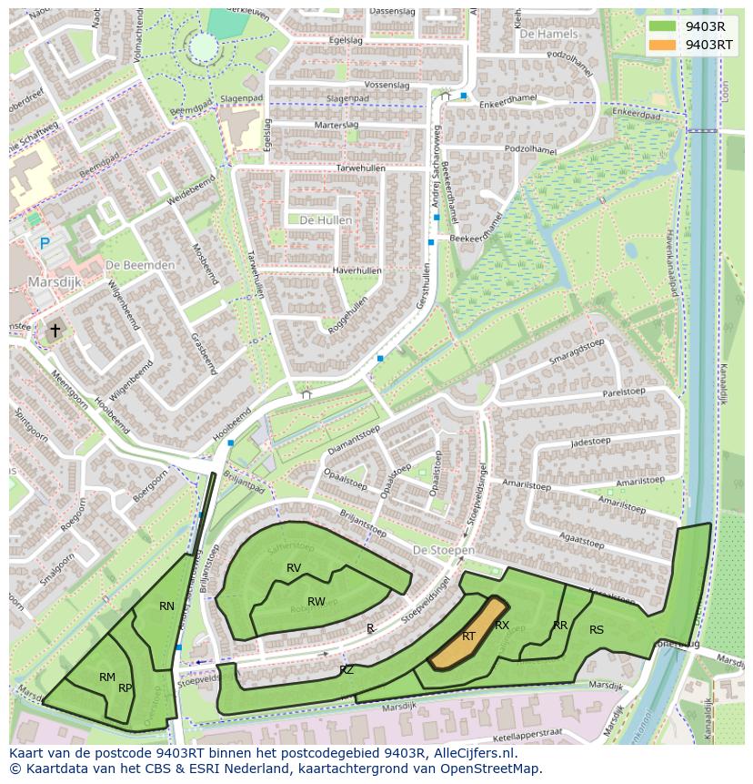 Afbeelding van het postcodegebied 9403 RT op de kaart.