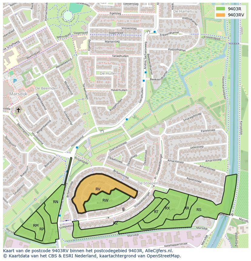 Afbeelding van het postcodegebied 9403 RV op de kaart.
