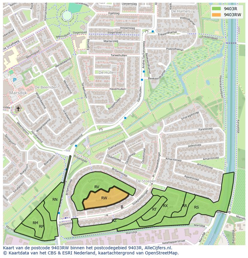 Afbeelding van het postcodegebied 9403 RW op de kaart.