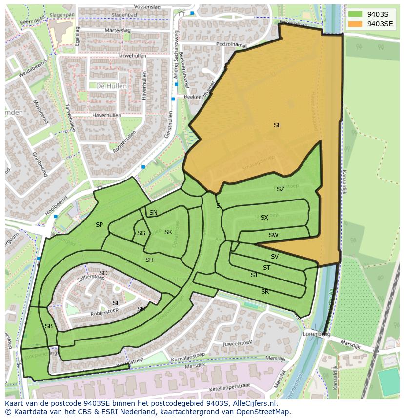 Afbeelding van het postcodegebied 9403 SE op de kaart.