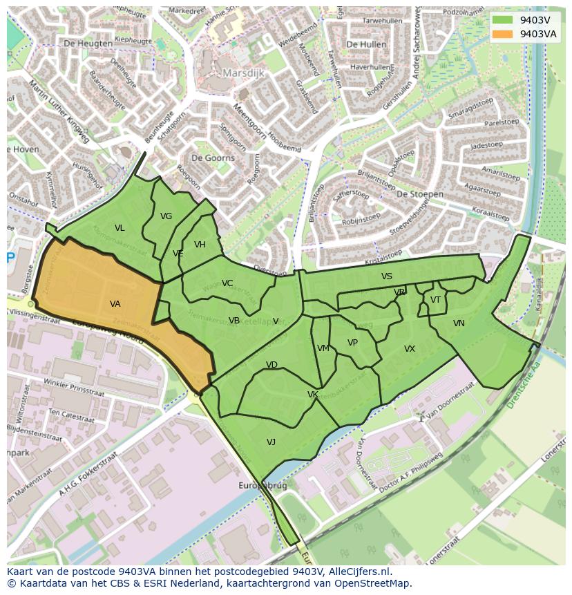 Afbeelding van het postcodegebied 9403 VA op de kaart.