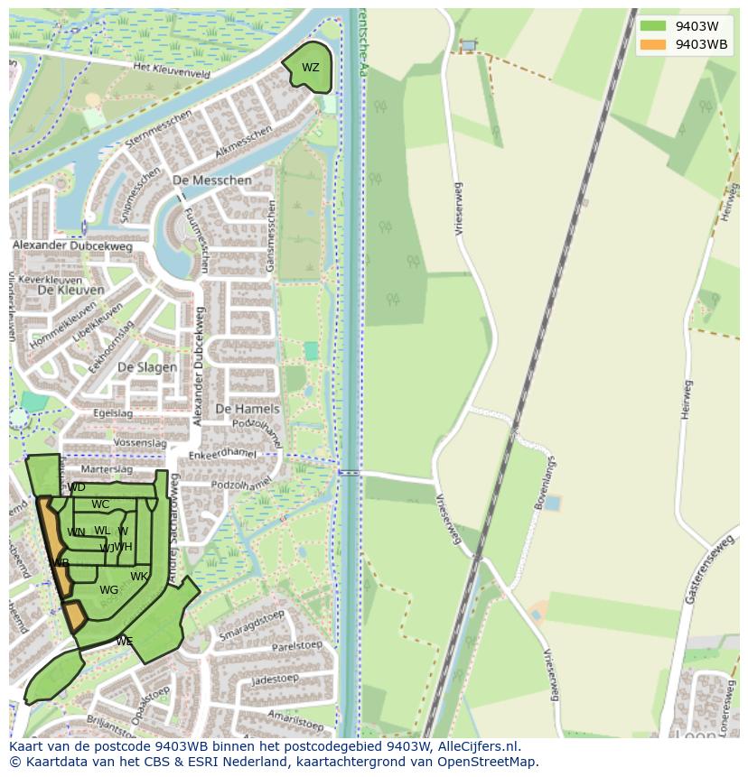 Afbeelding van het postcodegebied 9403 WB op de kaart.