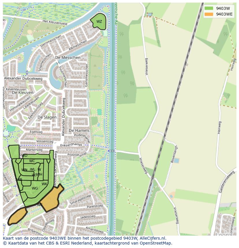 Afbeelding van het postcodegebied 9403 WE op de kaart.