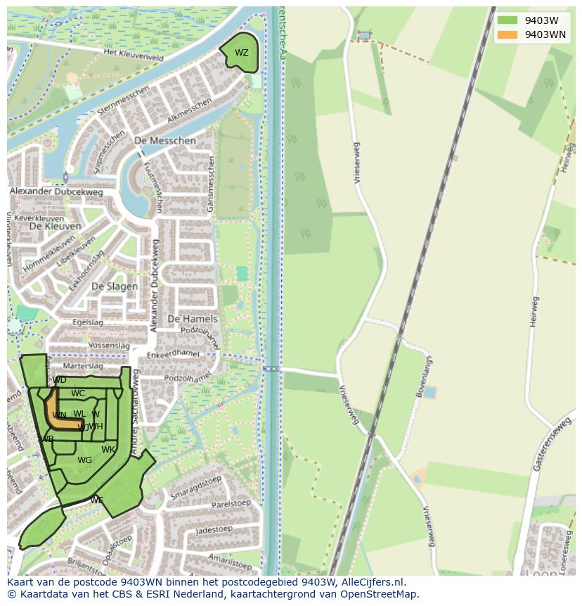 Afbeelding van het postcodegebied 9403 WN op de kaart.