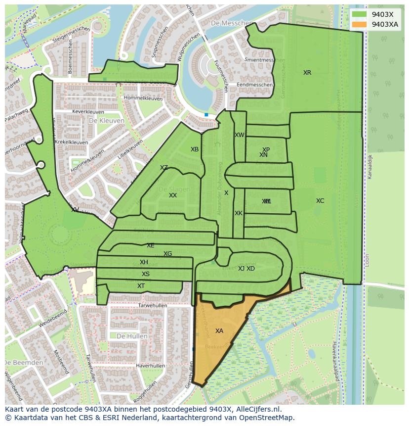 Afbeelding van het postcodegebied 9403 XA op de kaart.