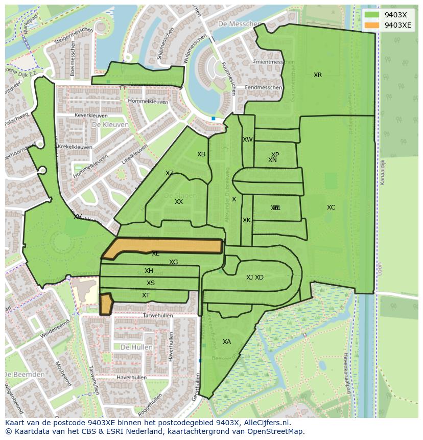 Afbeelding van het postcodegebied 9403 XE op de kaart.