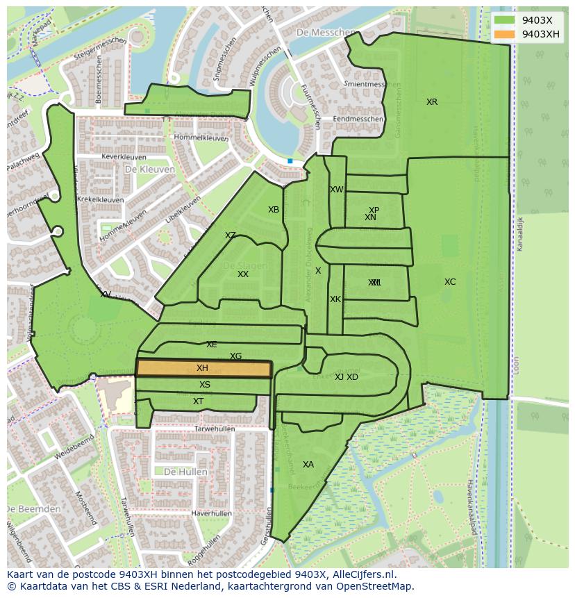Afbeelding van het postcodegebied 9403 XH op de kaart.