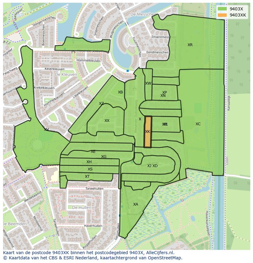 Afbeelding van het postcodegebied 9403 XK op de kaart.