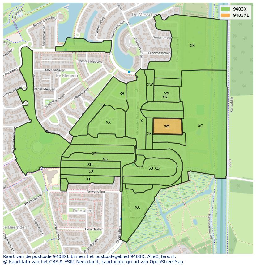 Afbeelding van het postcodegebied 9403 XL op de kaart.