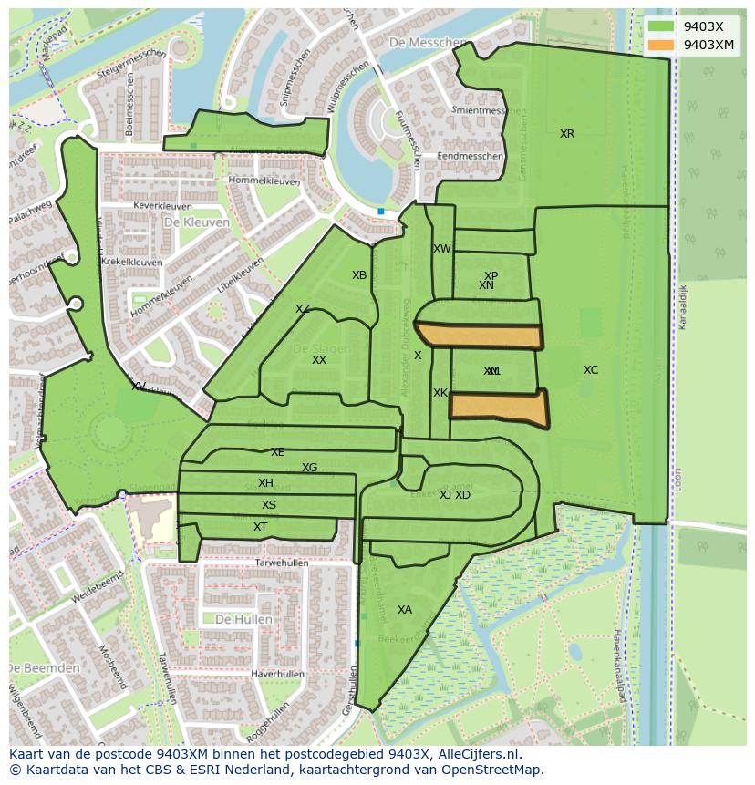 Afbeelding van het postcodegebied 9403 XM op de kaart.