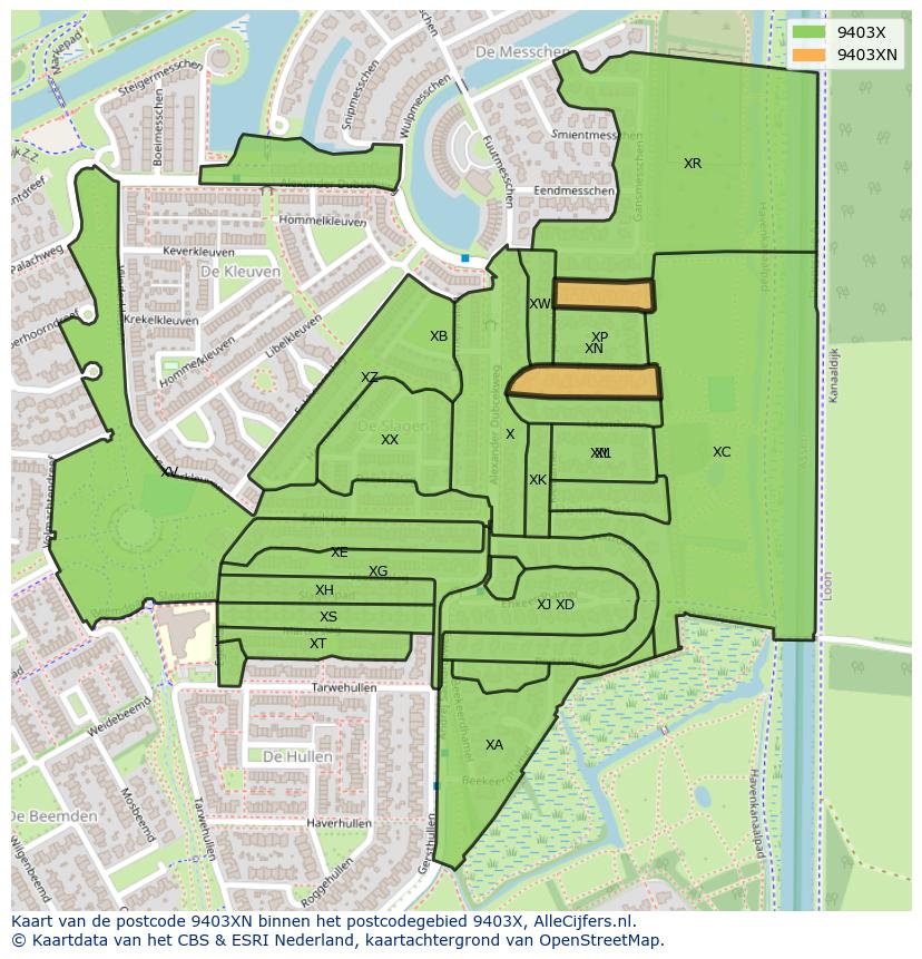 Afbeelding van het postcodegebied 9403 XN op de kaart.