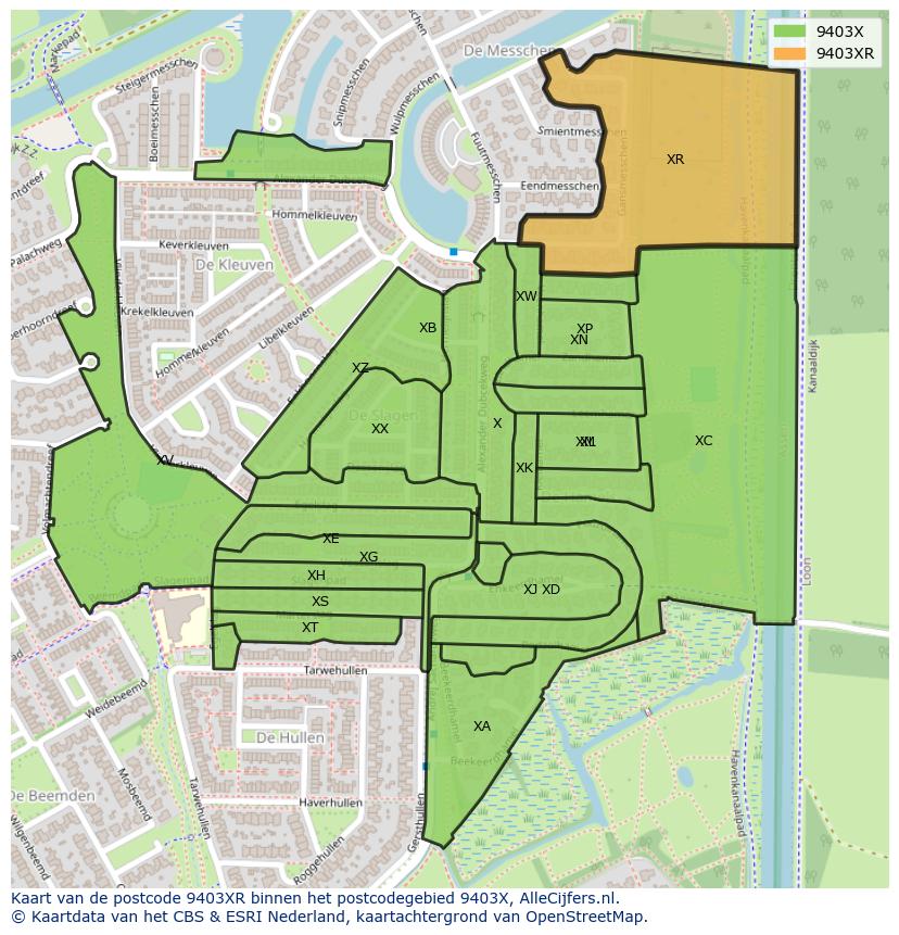 Afbeelding van het postcodegebied 9403 XR op de kaart.