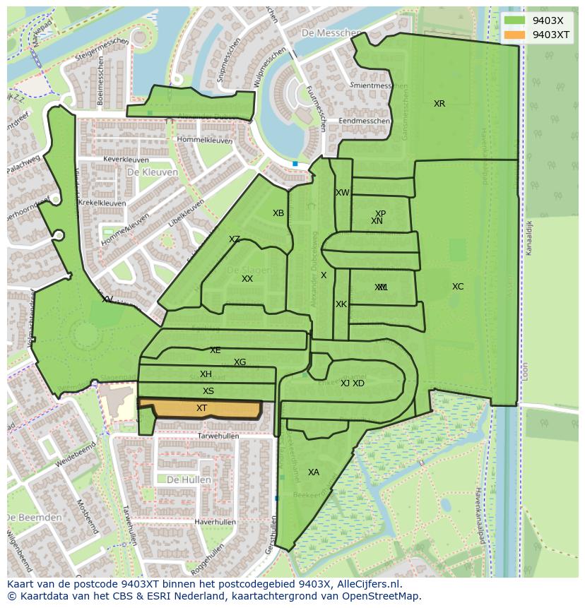Afbeelding van het postcodegebied 9403 XT op de kaart.