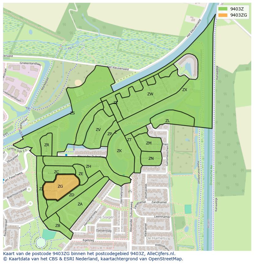 Afbeelding van het postcodegebied 9403 ZG op de kaart.