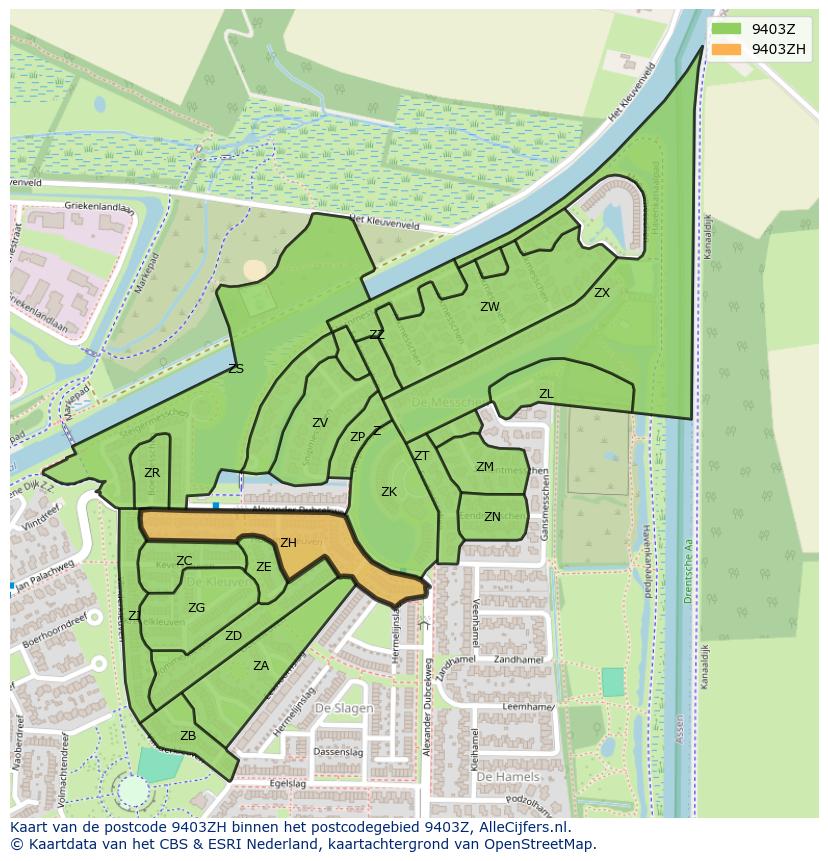 Afbeelding van het postcodegebied 9403 ZH op de kaart.