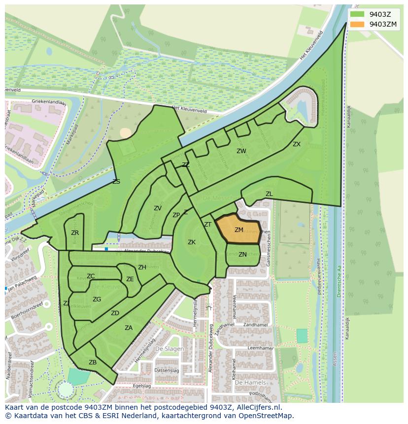 Afbeelding van het postcodegebied 9403 ZM op de kaart.