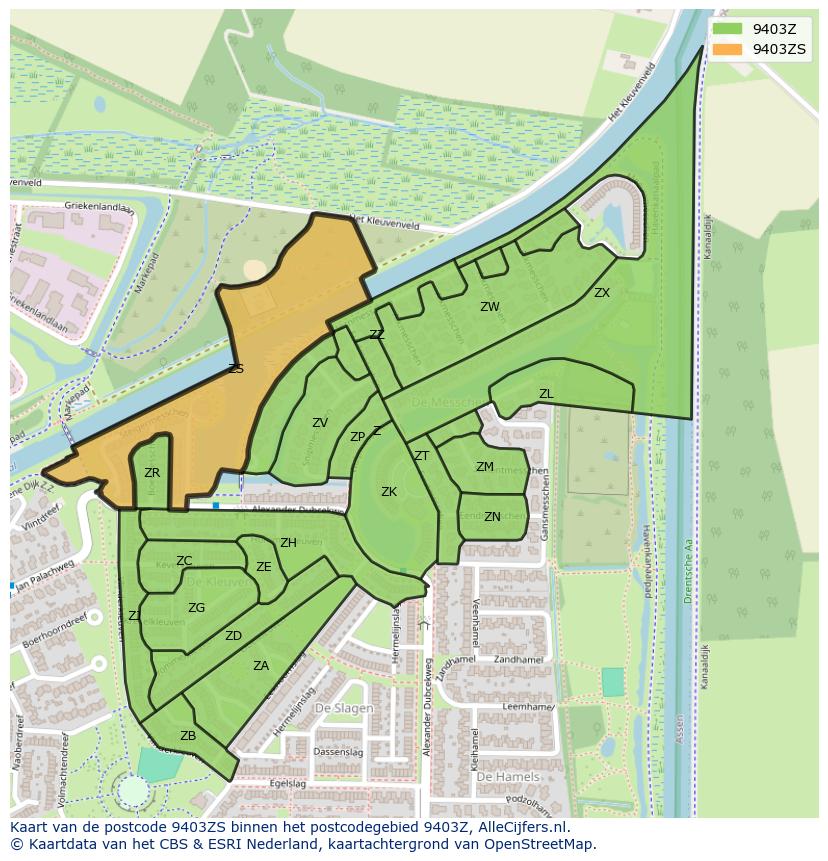 Afbeelding van het postcodegebied 9403 ZS op de kaart.