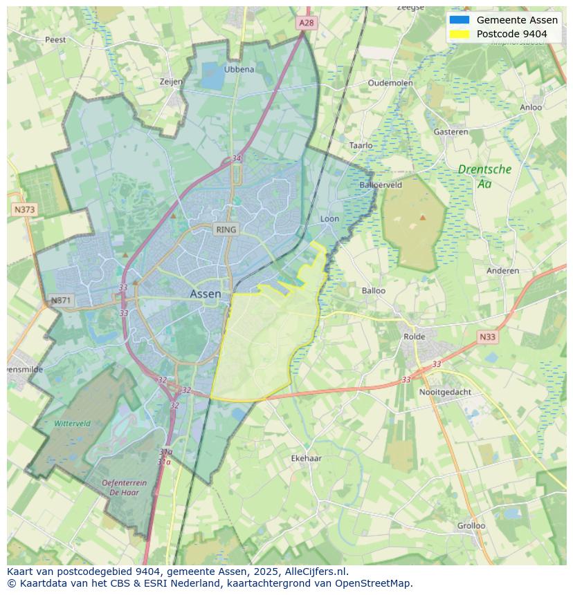 Afbeelding van het postcodegebied 9404 op de kaart.