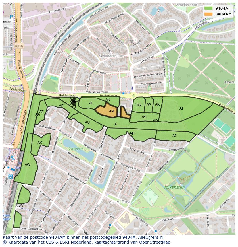 Afbeelding van het postcodegebied 9404 AM op de kaart.