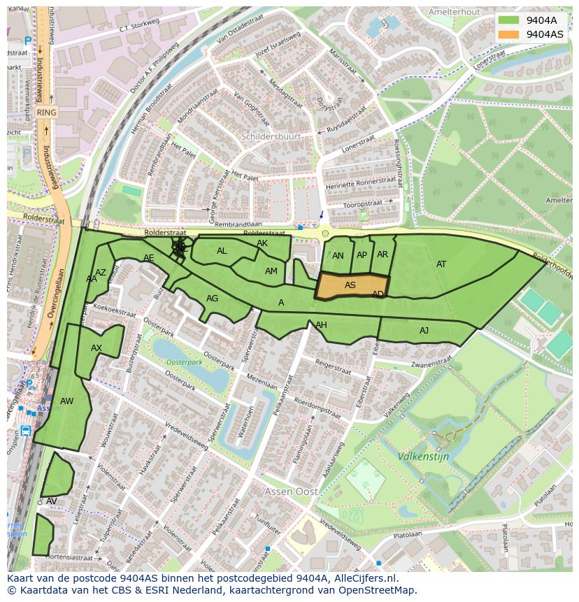 Afbeelding van het postcodegebied 9404 AS op de kaart.