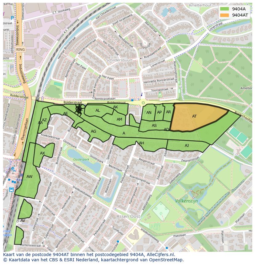 Afbeelding van het postcodegebied 9404 AT op de kaart.