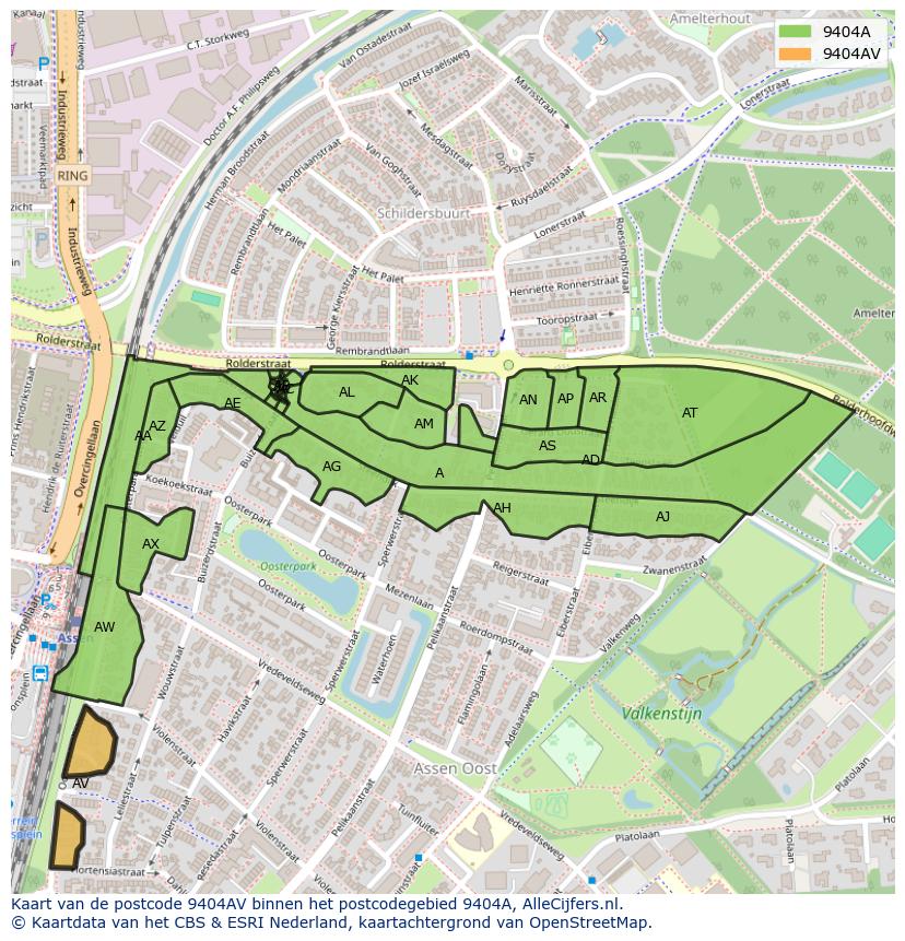 Afbeelding van het postcodegebied 9404 AV op de kaart.