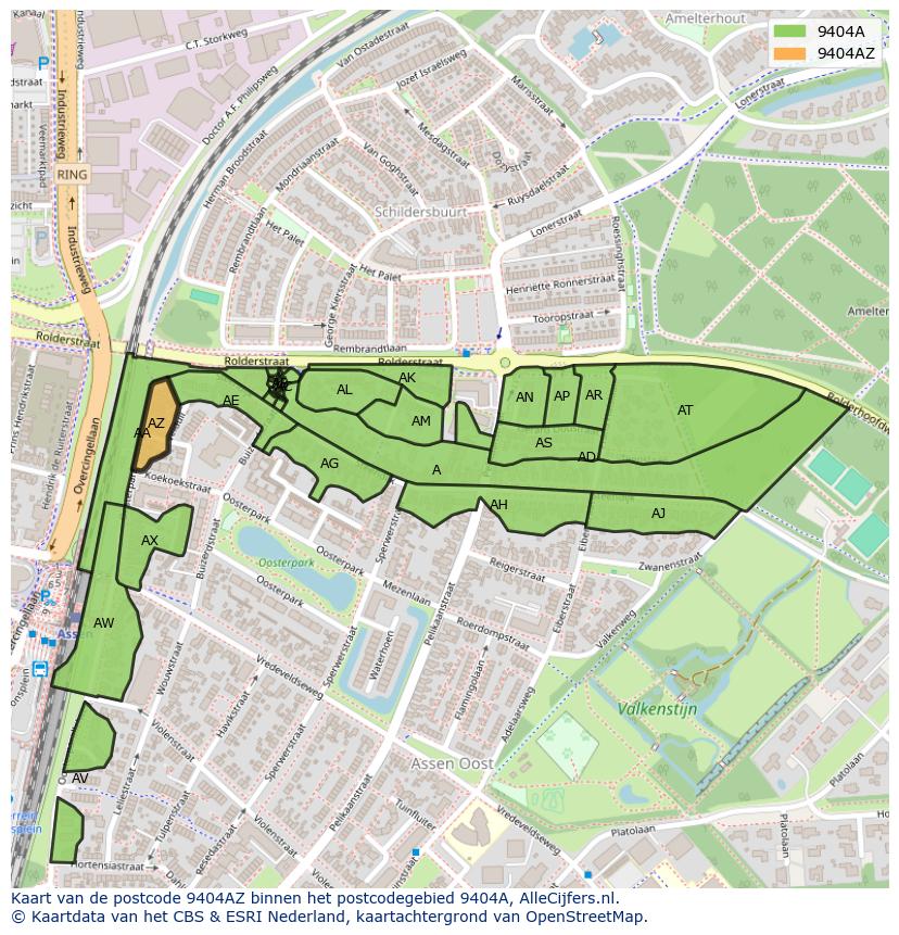 Afbeelding van het postcodegebied 9404 AZ op de kaart.