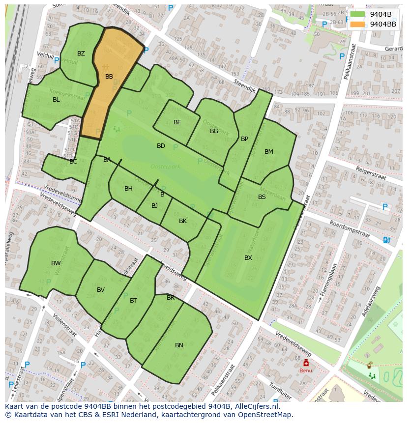 Afbeelding van het postcodegebied 9404 BB op de kaart.