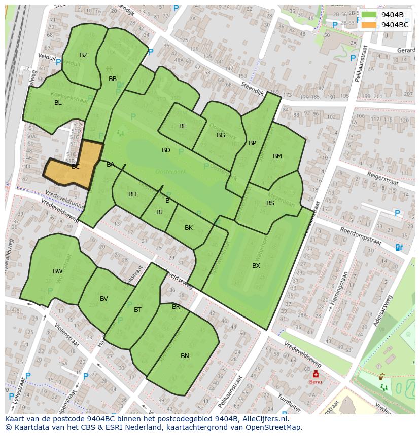 Afbeelding van het postcodegebied 9404 BC op de kaart.