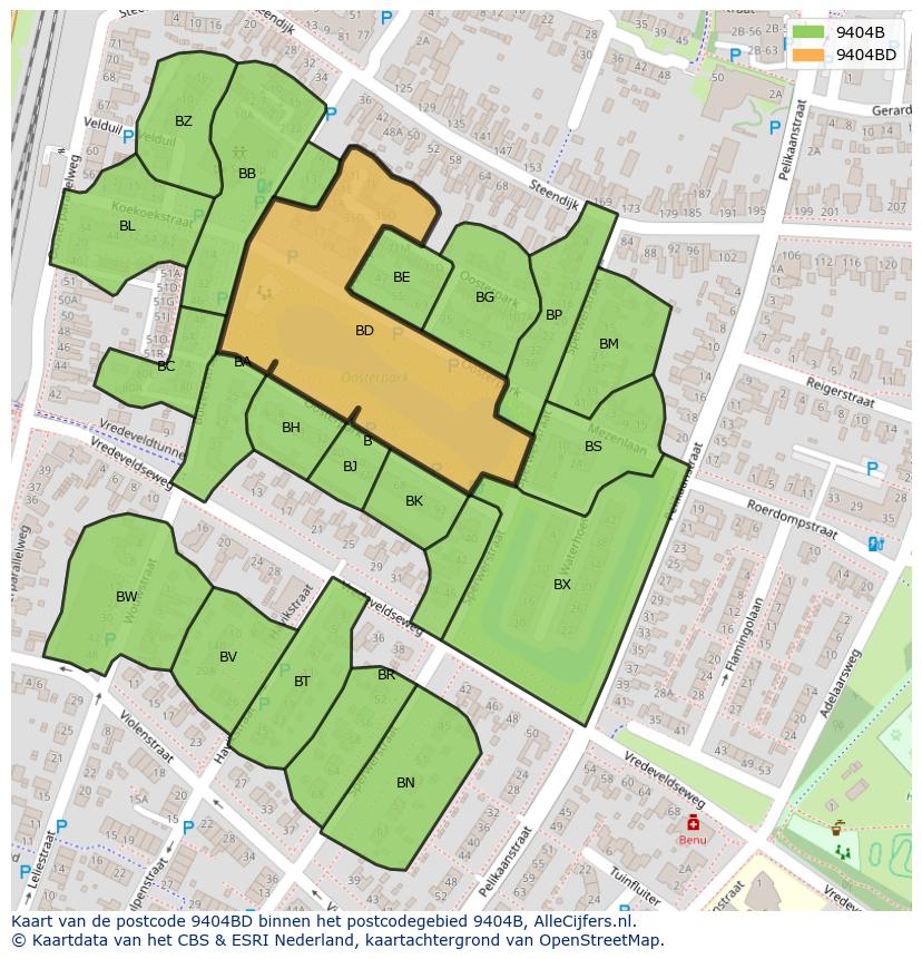 Afbeelding van het postcodegebied 9404 BD op de kaart.