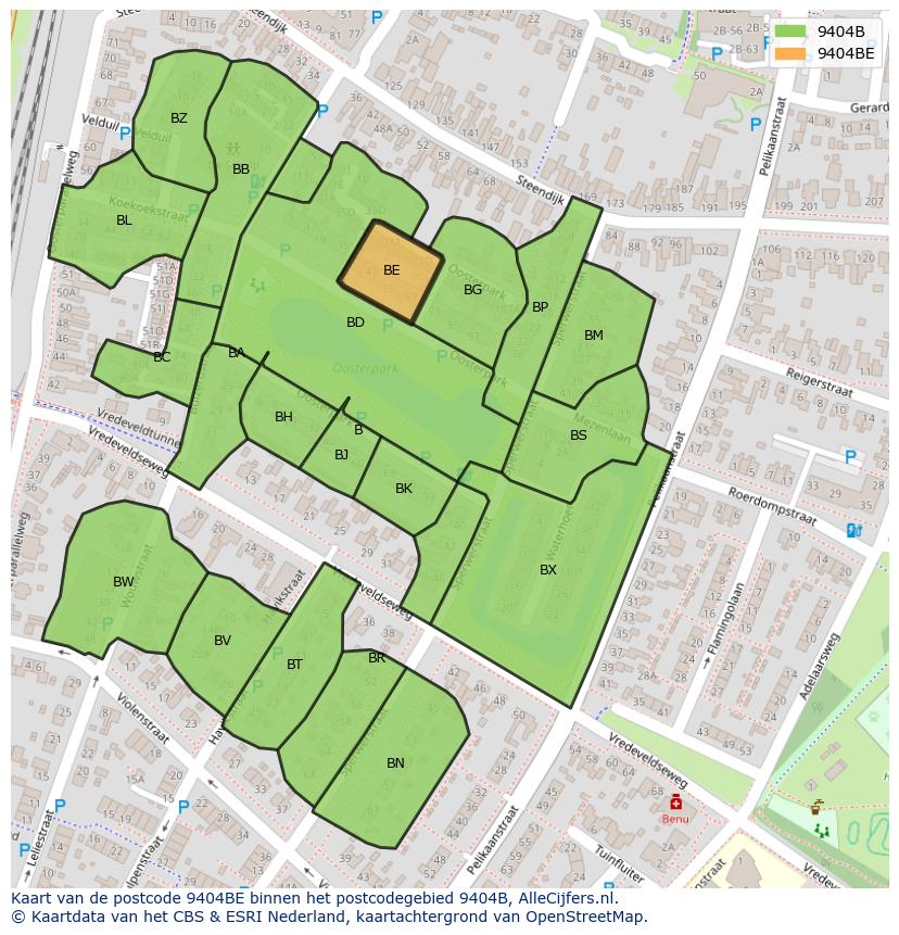 Afbeelding van het postcodegebied 9404 BE op de kaart.