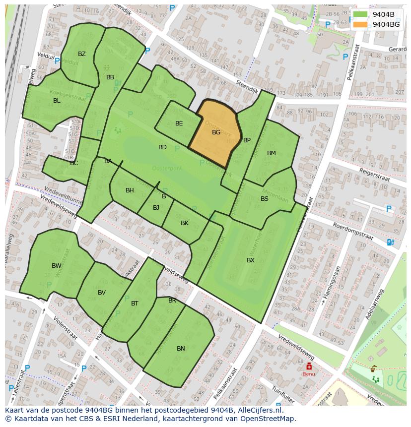 Afbeelding van het postcodegebied 9404 BG op de kaart.