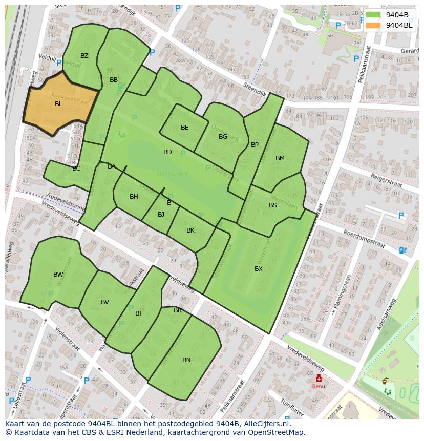 Afbeelding van het postcodegebied 9404 BL op de kaart.
