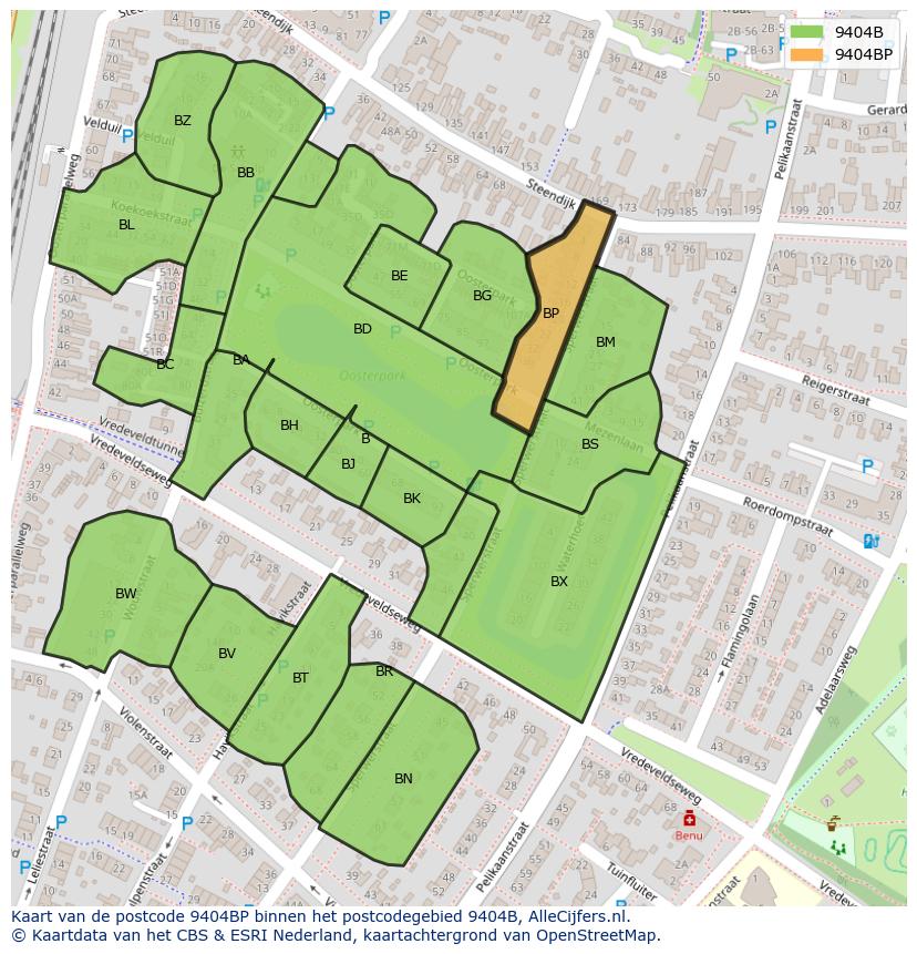 Afbeelding van het postcodegebied 9404 BP op de kaart.