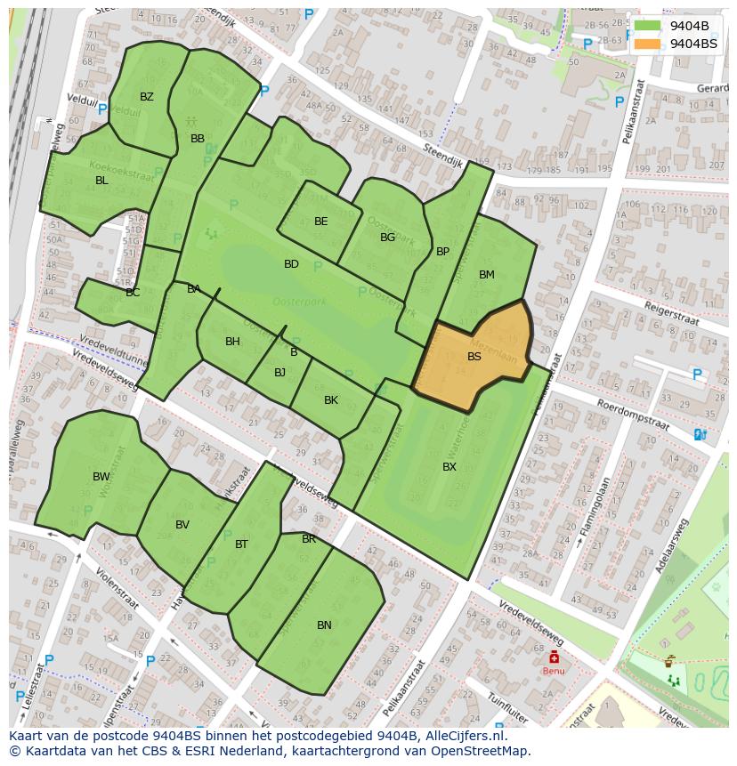 Afbeelding van het postcodegebied 9404 BS op de kaart.