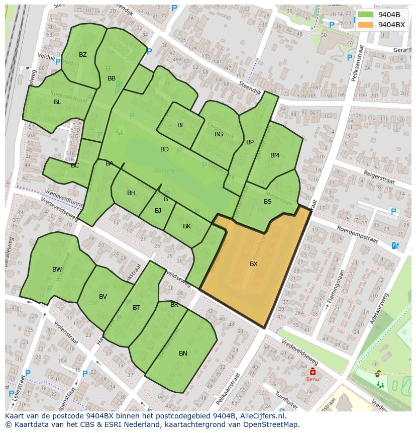 Afbeelding van het postcodegebied 9404 BX op de kaart.