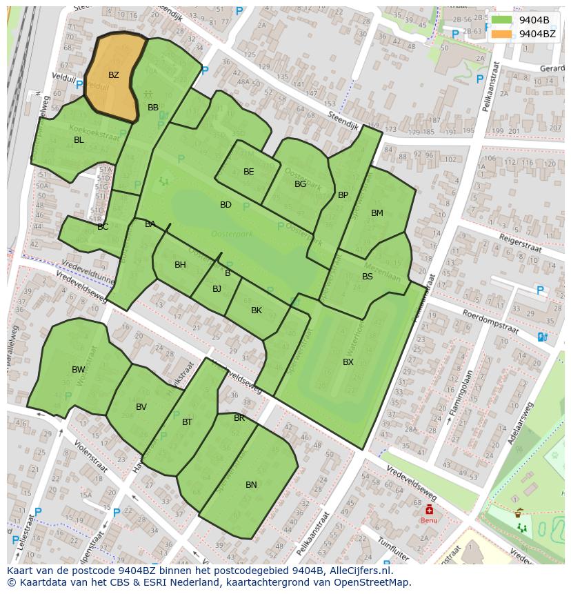 Afbeelding van het postcodegebied 9404 BZ op de kaart.