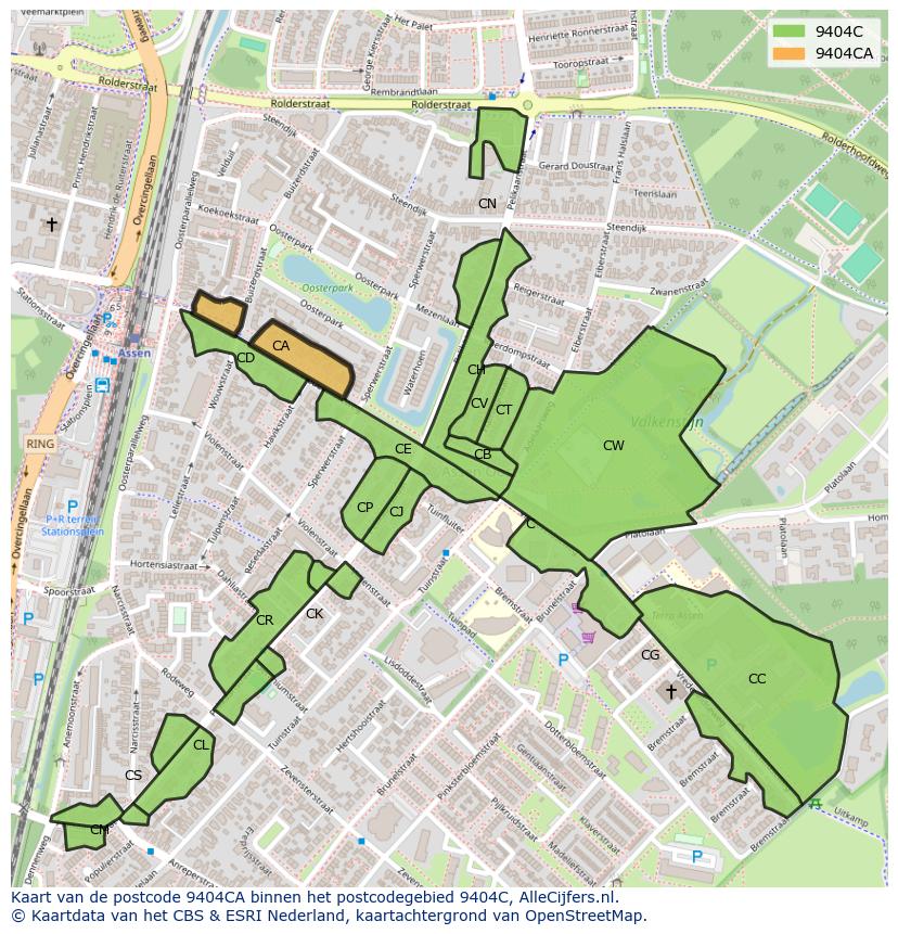 Afbeelding van het postcodegebied 9404 CA op de kaart.