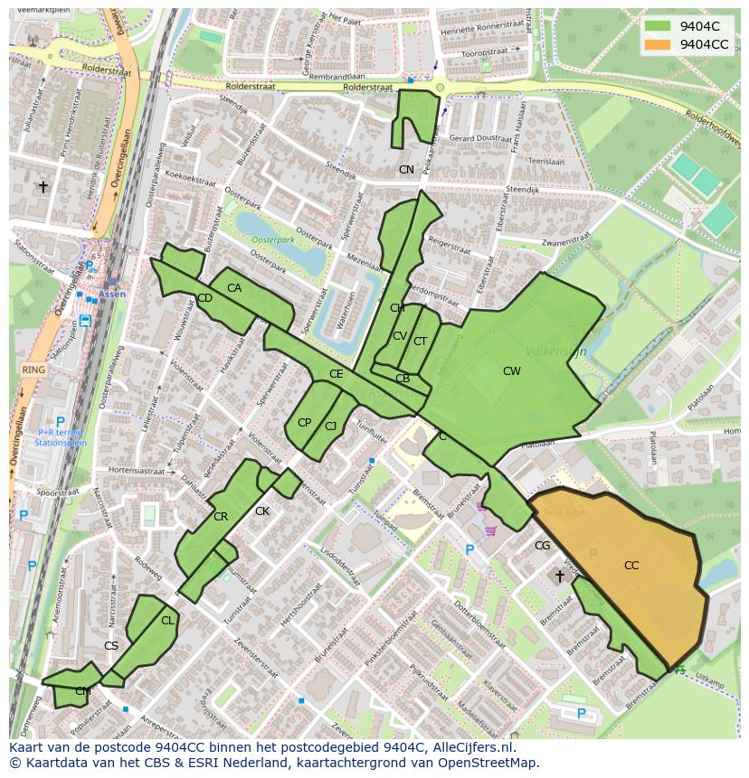 Afbeelding van het postcodegebied 9404 CC op de kaart.