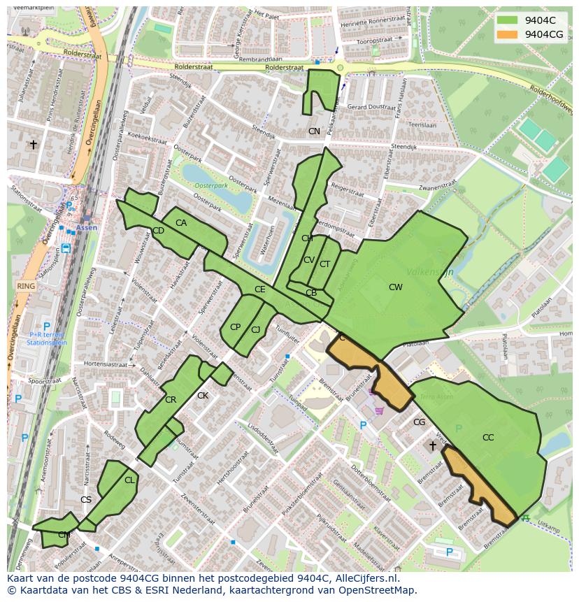 Afbeelding van het postcodegebied 9404 CG op de kaart.