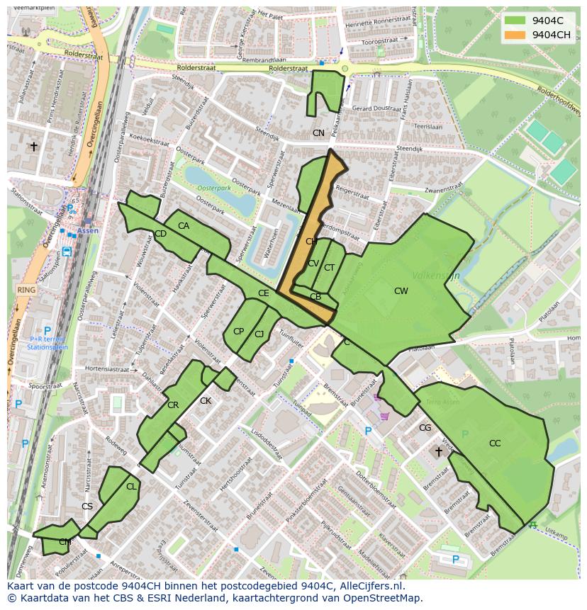 Afbeelding van het postcodegebied 9404 CH op de kaart.