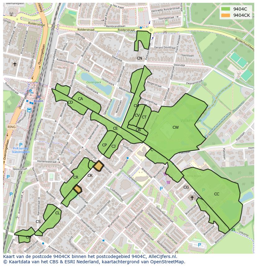 Afbeelding van het postcodegebied 9404 CK op de kaart.